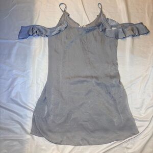 XL Silvery Blue Ruffle Cold-Shoulder Mini Dress